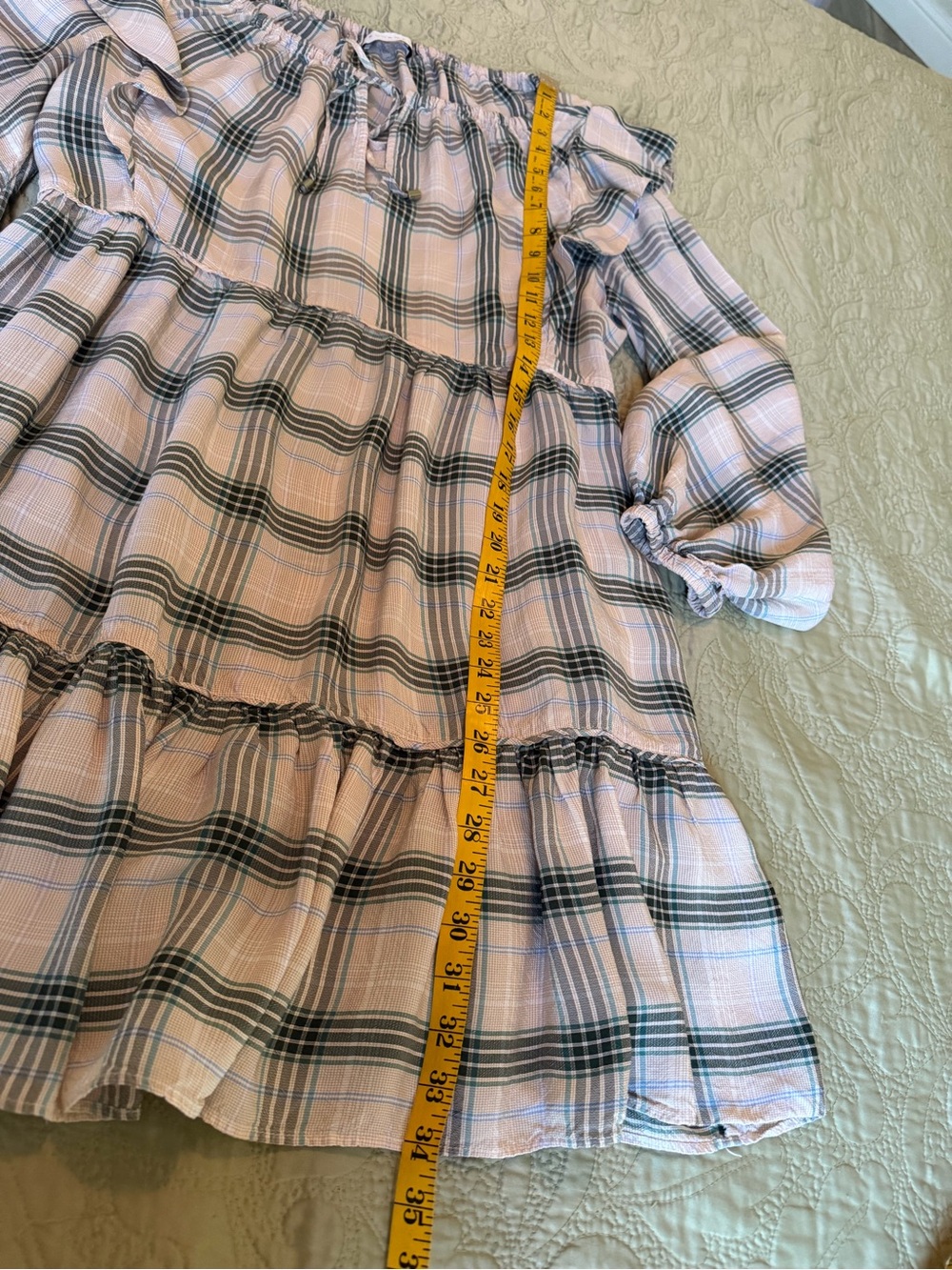 Ephemera XS/S Green Cream Plaid Cottagecore Prairie Mini Dress Cotton Blend Boho - Picture 15 of 15